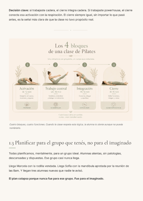 Los 4 bloques de una clase de Pilates